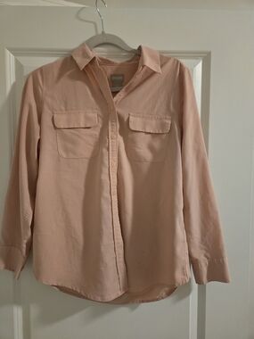 Chico's Blush Satin Collared Blouse